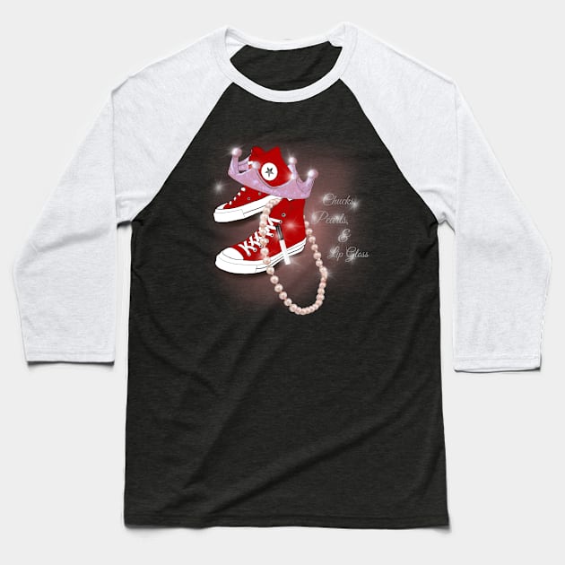 Chucks, pearls and Lip gloss Baseball T-Shirt by byEstherReid